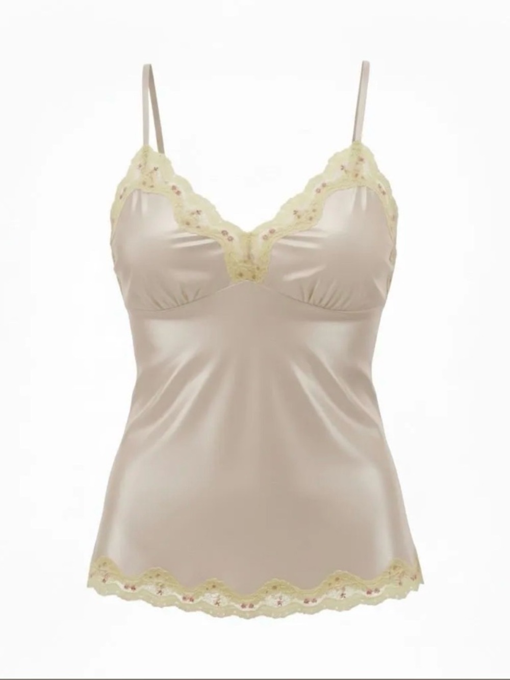 Gold Hawk Silk Slim-Fit Cami w/ Embellished Lace Trim (Egg Shell)
